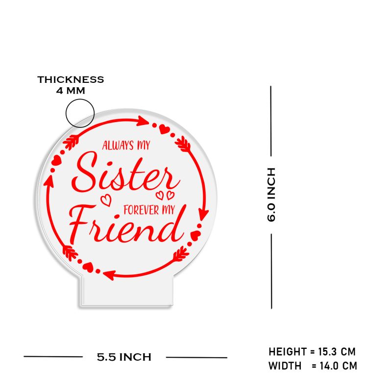 Always My Sister Forever My Friend Heartfelt Quote Acrylic Night Light for Bedroom   Meaningful Birthday & Wedding Gift for Sisters   Multicolored Light & USB Powered